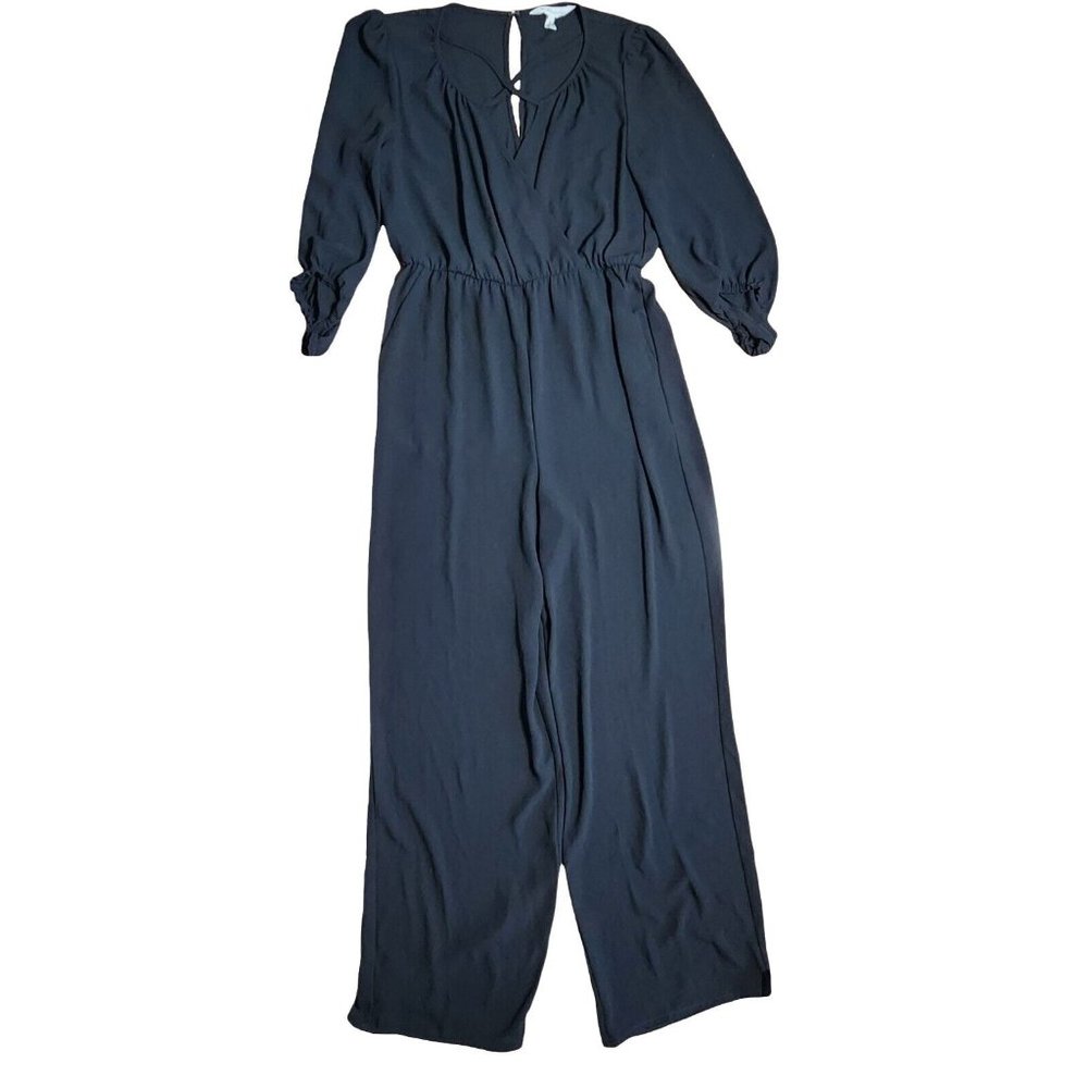 BCBGeneration Solid All Black 3/4 Sleeve‎ Jumpsuit Womens Size S Small